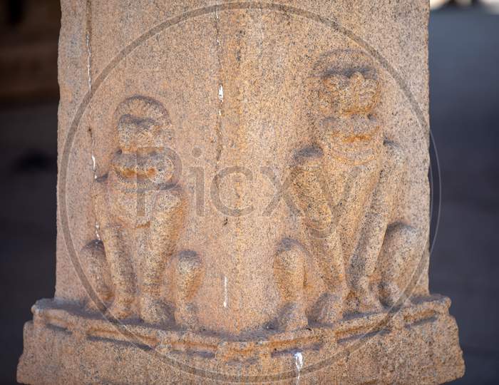Historic Stone Carvings in a Hindu Temple in Hampi