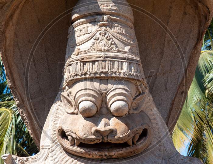 Close up shot of Narasimha Swamy Idol in Hampi