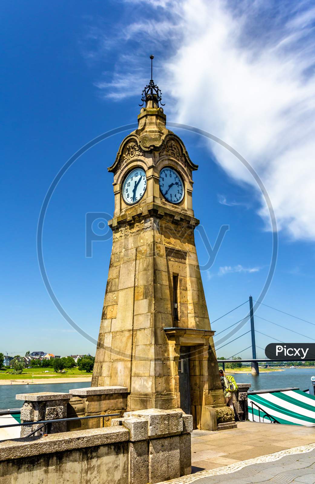 Clock Tower On The Riverside Of Dusseldorf
