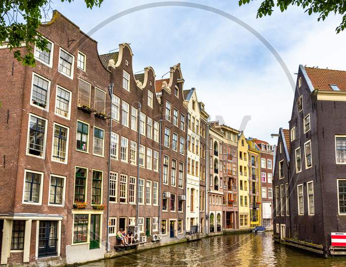 Houses In Damrak District Of Amsterdam