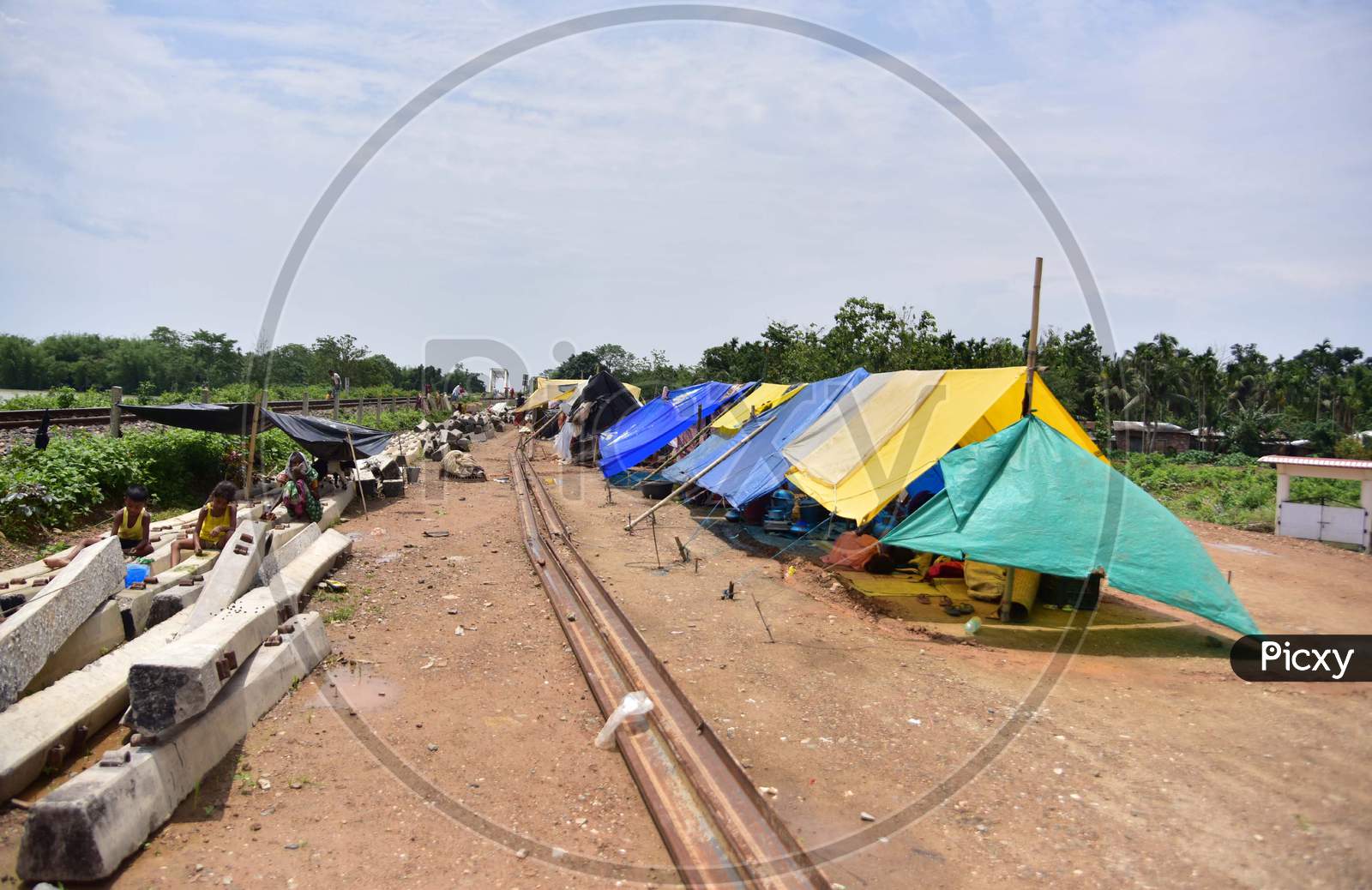 Makeshift Shelter Of Flood Affected People  Near A Railway Track In Hojai District Of Assam On May 30,2020.