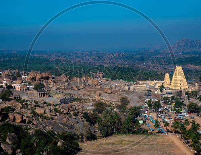 View of Mountains in Hampi with Virupaksha Temple from Matanga Hills