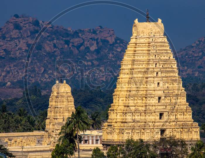 Virupaksha Temple View with Mountains in the Background