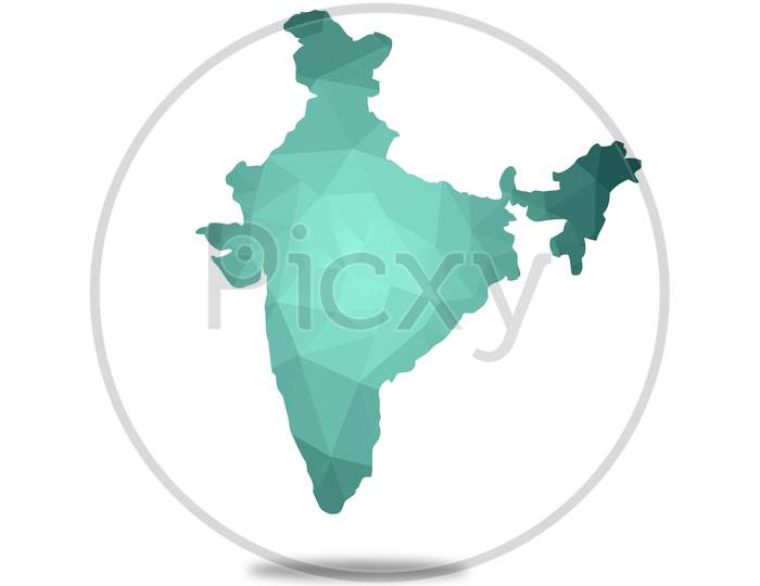 Cyan Low Poly India Map In Geometric Polygonal,Mosaic Style.Abstract Tessellation,Modern Design Background,Low Poly Isolated With White Background . Illustration.