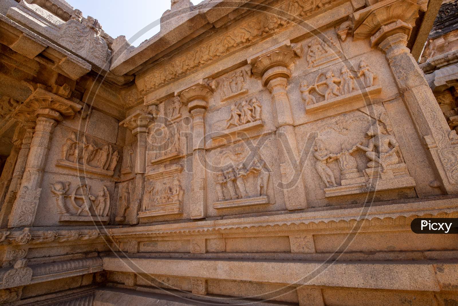 Ancient Stone Carvings in a Hindu Temple in Hampi