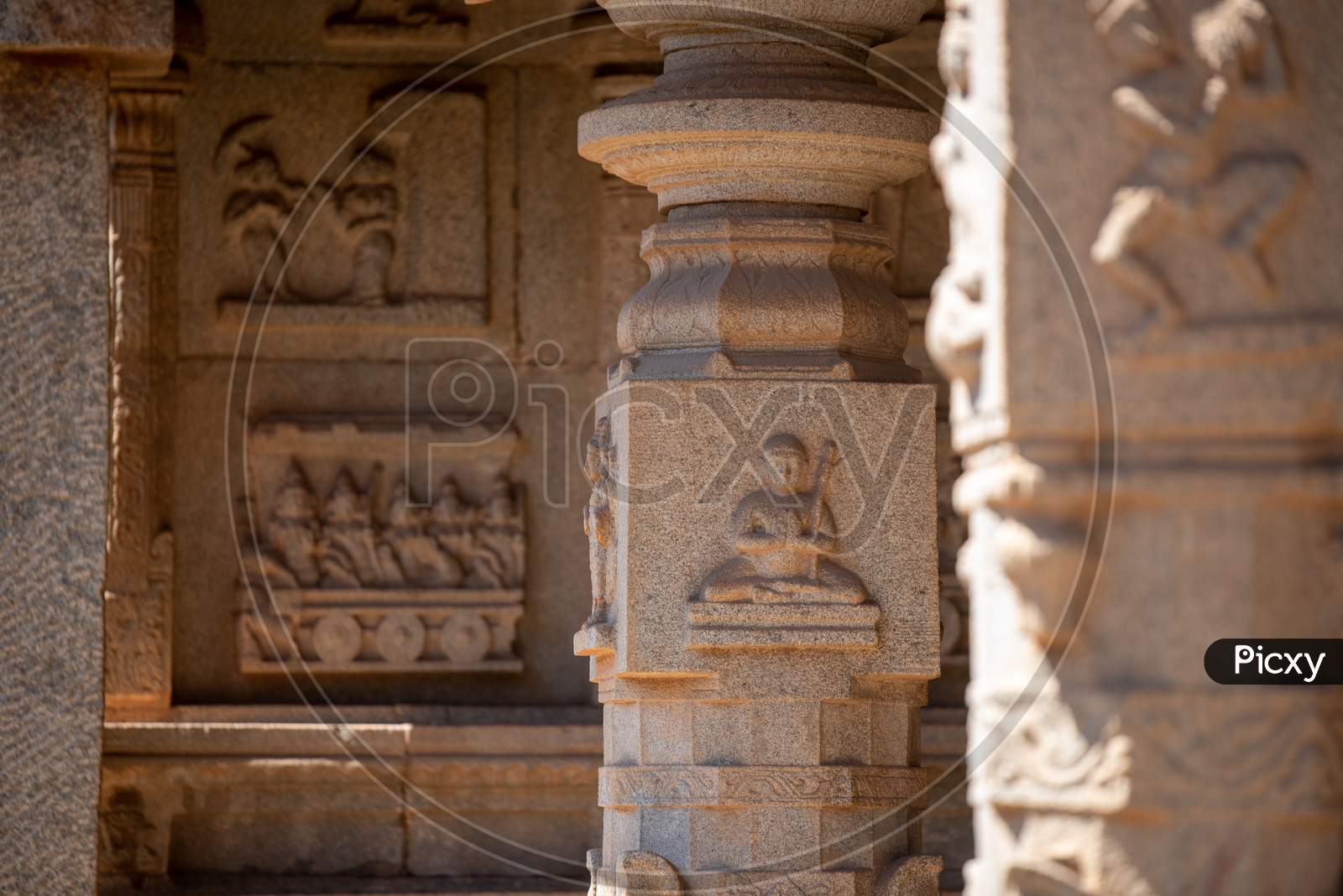 Ancient Stone Carvings in a Hindu Temple in Hampi