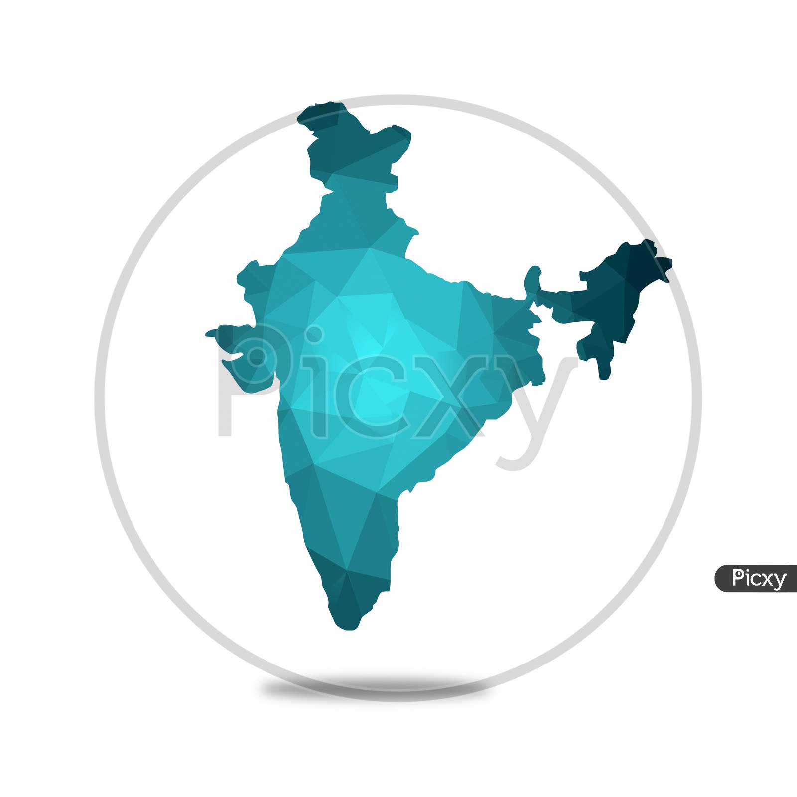 Blue Low Poly India Map In Geometric Polygonal,Mosaic Style.Abstract Tessellation,Modern Design Background,Low Poly Isolated With White Background . Illustration.