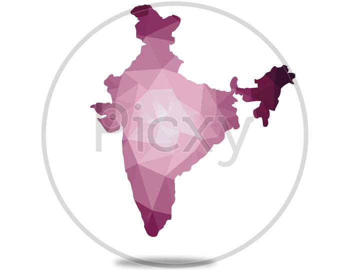 Violet Low Poly India Map In Geometric Polygonal,Mosaic Style.Abstract Tessellation,Modern Design Background,Low Poly Isolated With White Background. Illustration.