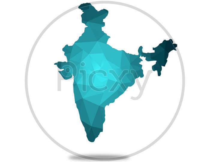 Blue Low Poly India Map In Geometric Polygonal,Mosaic Style.Abstract Tessellation,Modern Design Background,Low Poly Isolated With White Background . Illustration.