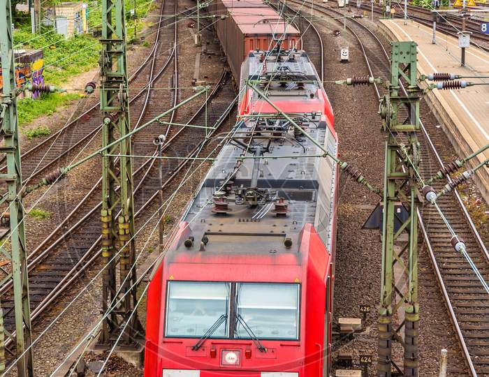 Freight Train In Hamburg Hauptbahnhof Station - Germany
