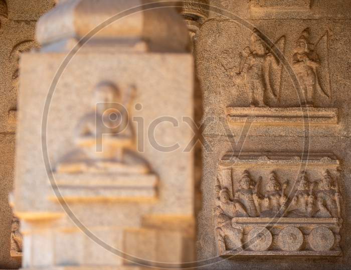 Stone Carvings in an Ancient Hindu Temple in Hampi
