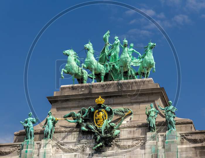 Sculptures On Cinquantenaire Arch In Brussels, Belgium