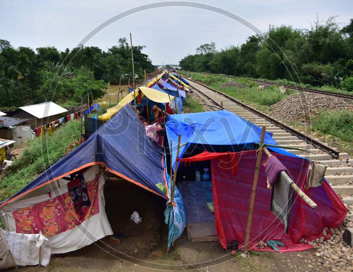 Makeshift Shelter  Of Flood Affected People  Near A Railway Track In Hojai District Of Assam On May 30,2020.