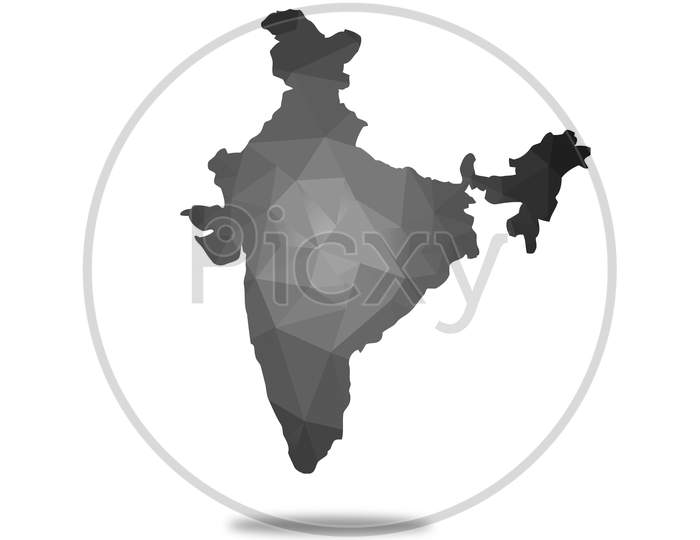 Black And Grey Low Poly India Map In Geometric Polygonal,Mosaic Style.Abstract Tessellation,Modern Design Background,Low Poly Isolated With White Background , Illustration.