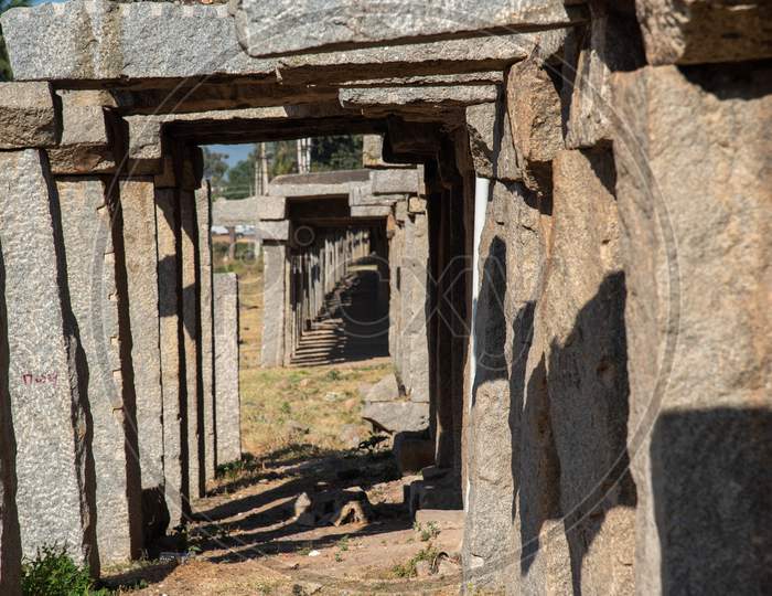 Ancient Pillars of Hindu Temples in Hampi