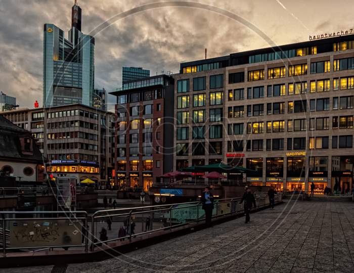 Frankfurt,Germany - October 10,2019:Hauptwache 7 This The Centre Of This Big City And The Beginning Of The Long Shopping Mile Woth A Lot Of Brands.