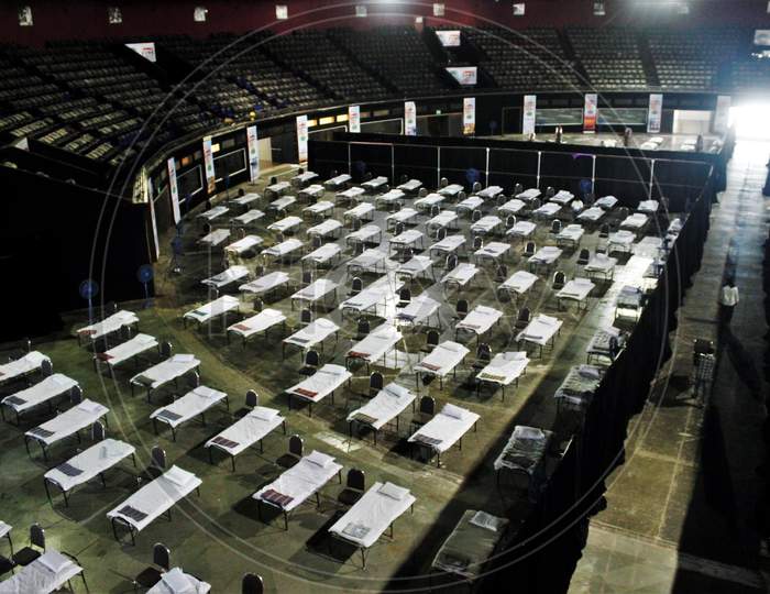 Bombay Municipal Corporation(BMC) workers have prepared an isolation center at the National Sports Club of India (NSCI) dome, during a nationwide lockdown to slow the spreading of coronavirus disease (COVID-19), in Mumbai, India on April 9, 2020.