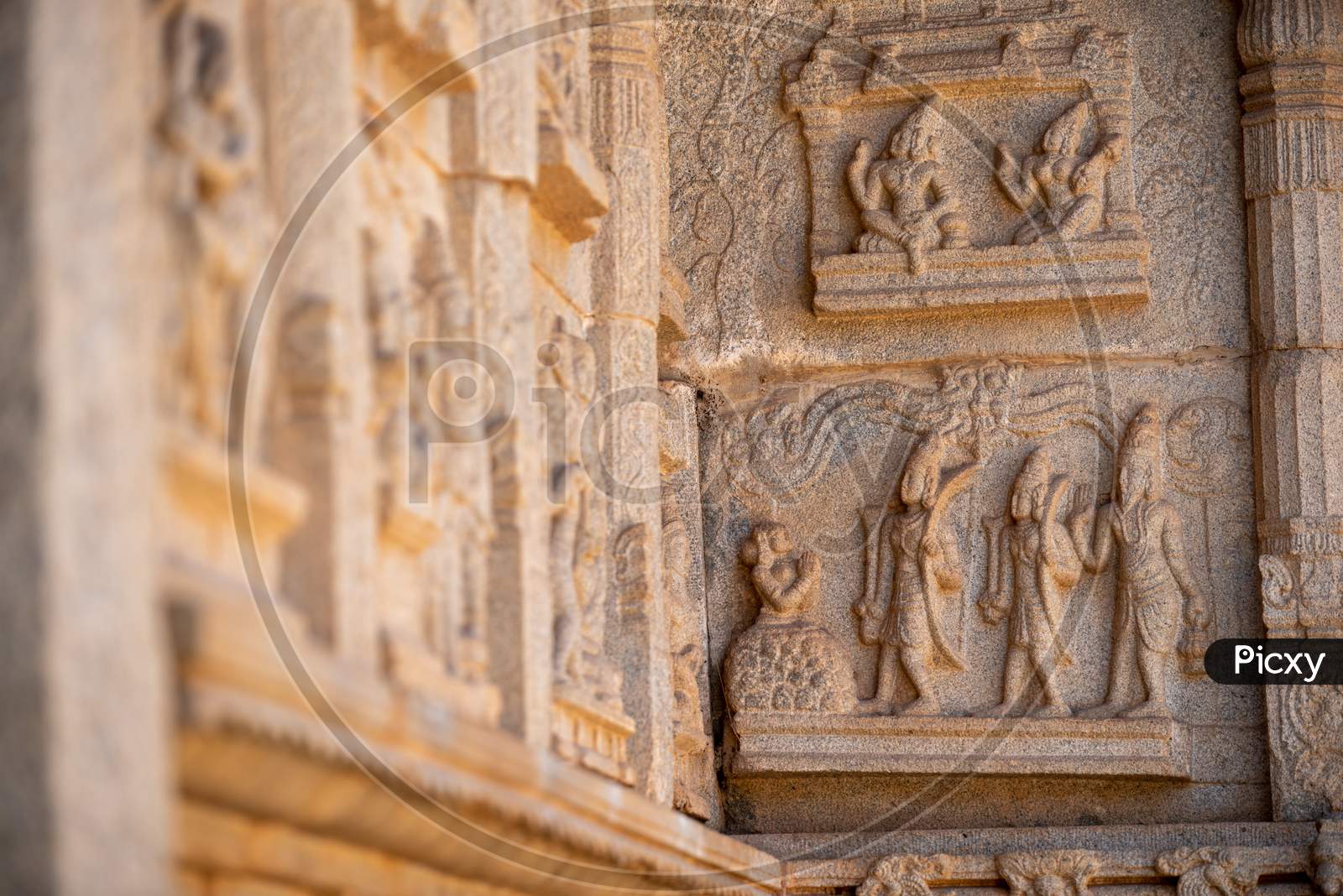 Stone Carvings in an Ancient Hindu Temple in Hampi