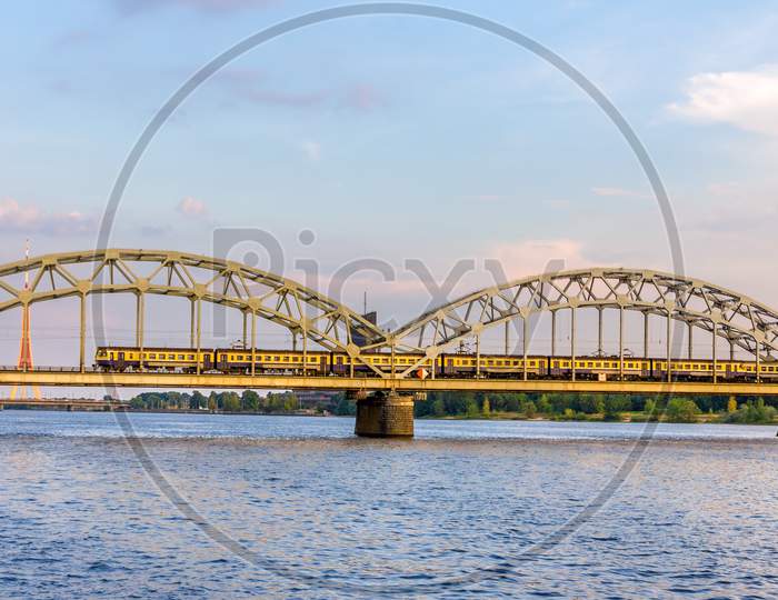 Train On A Bridge In Riga, Latvia