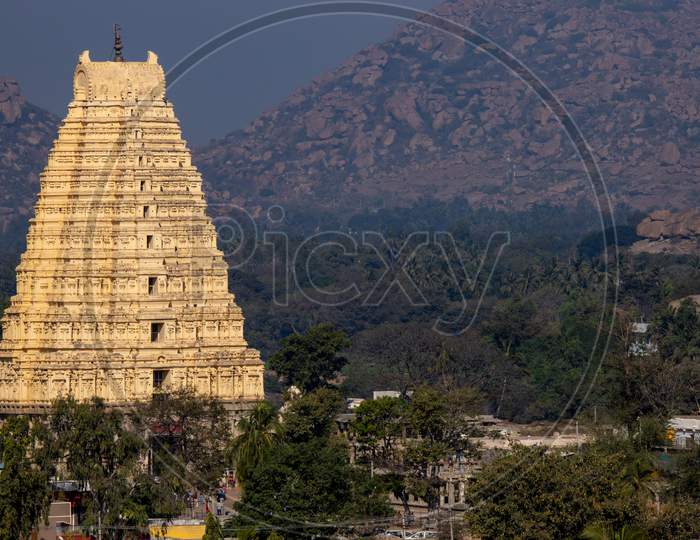 Virupaksha Temple Gopuram with Mountains in the Background