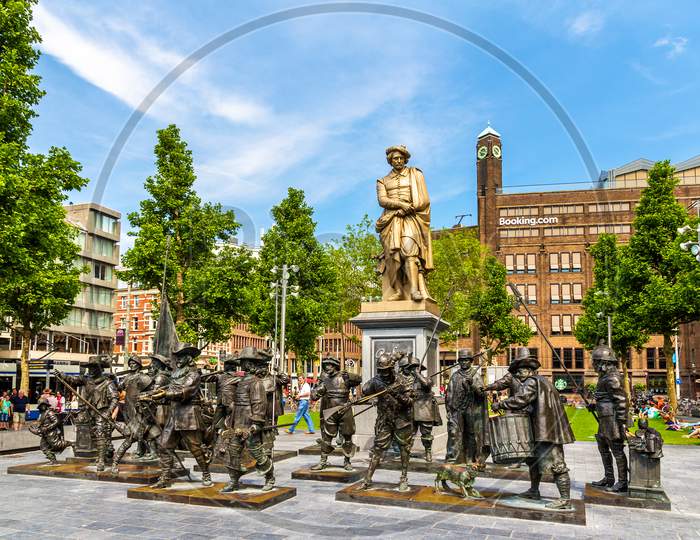 Monument To Rembrandt And Sculptures Of His Picture Night Watch'