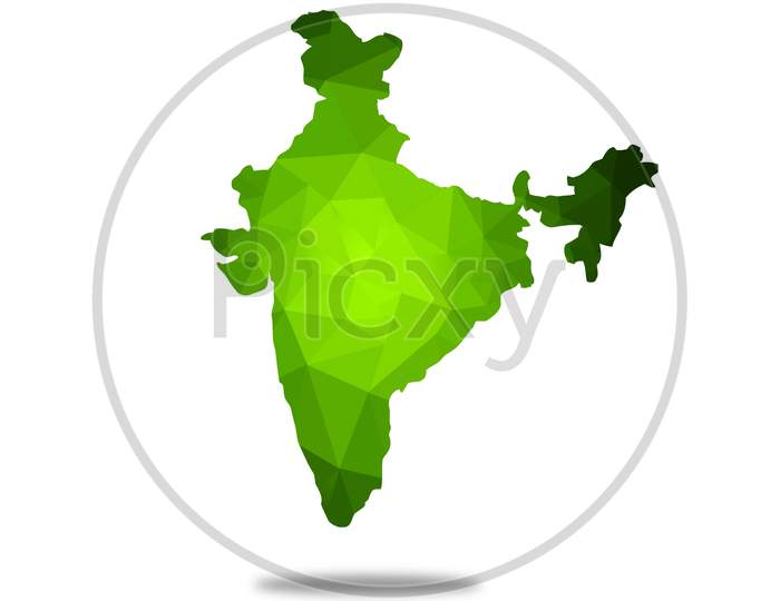 Green Low Poly India Map In Geometric Polygonal,Mosaic Style.Abstract Tessellation,Modern Design Background,Low Poly Isolated With White Background .Illustration.
