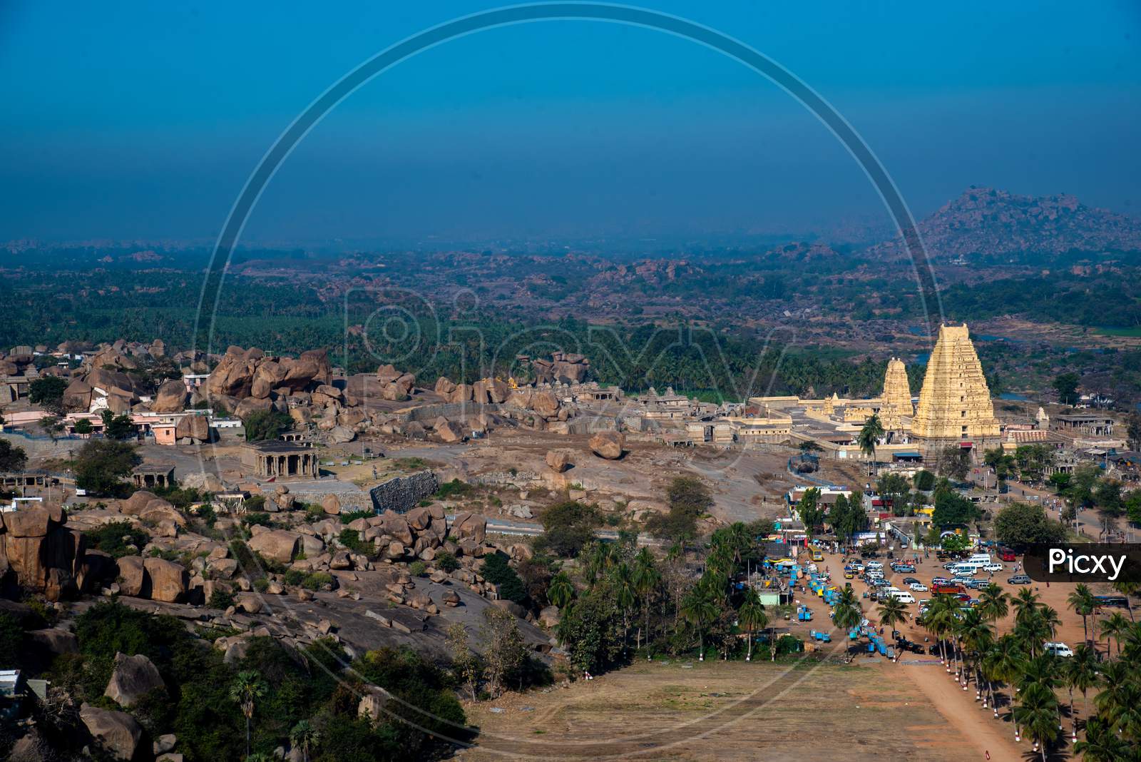 View of Mountains in Hampi with Virupaksha Temple from Matanga Hills