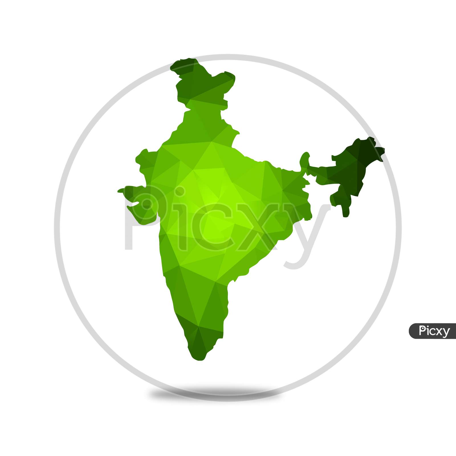 Green Low Poly India Map In Geometric Polygonal,Mosaic Style.Abstract Tessellation,Modern Design Background,Low Poly Isolated With White Background .Illustration.