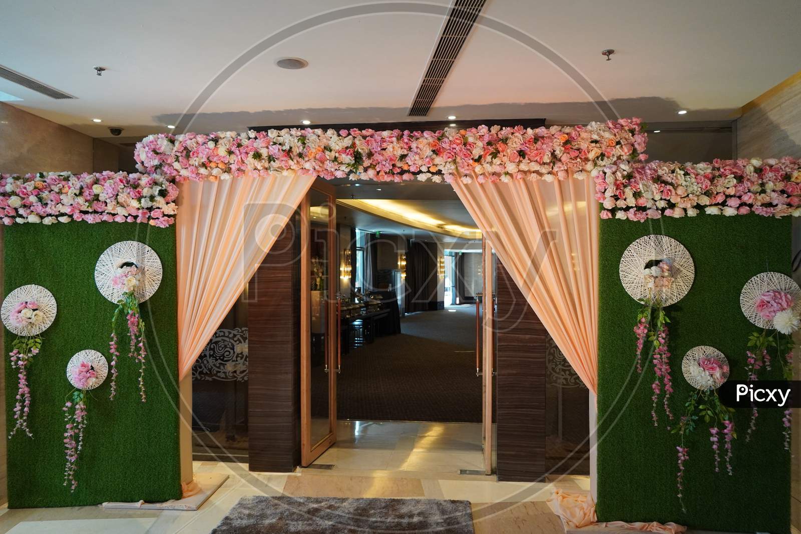 Image of Floral Wedding Decoration Element. Lights, Entrance Gate ...