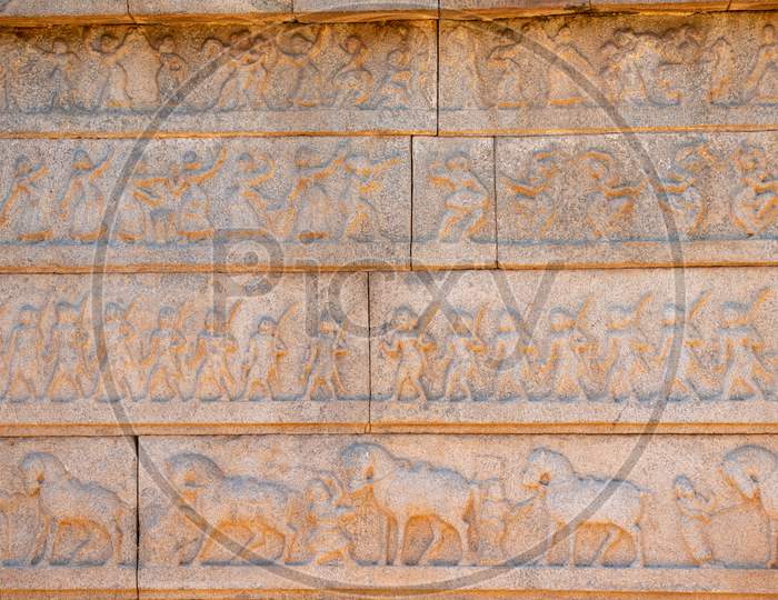 Stone Carvings At an Ancient Hindu Temple In Hampi
