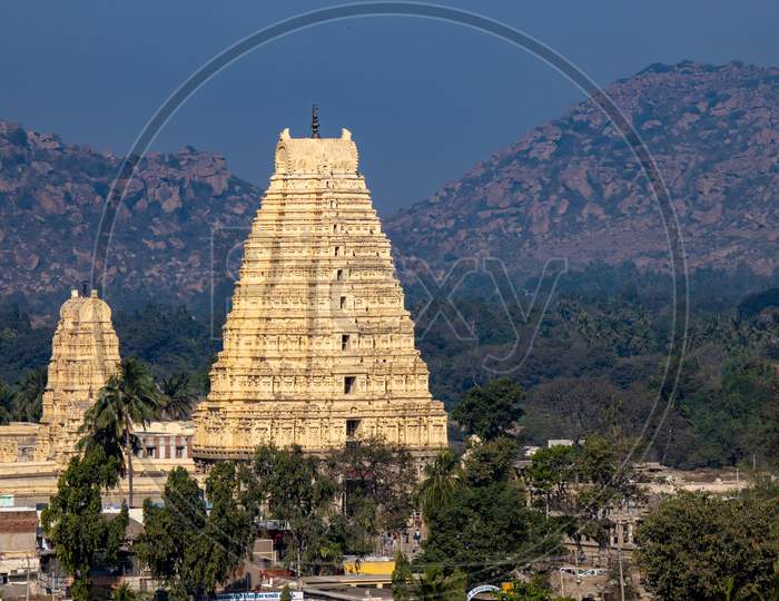 Virupaksha Temple Gopuram with Mountains in the Background