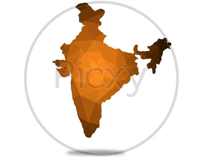Brown Low Poly India Map In Geometric Polygonal,Mosaic Style.Abstract Tessellation,Modern Design Background,Low Poly Isolated With White Background . Illustration.