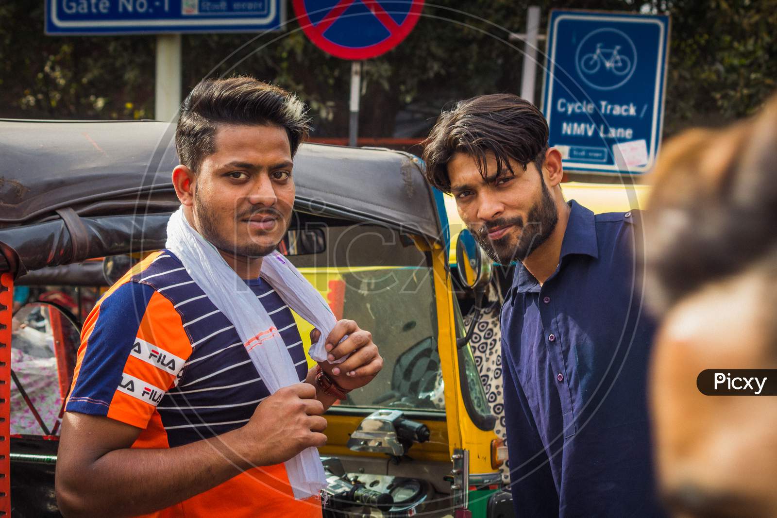 Delhi, India - March 19, 2019 : Indian Auto Rickshaw Three Wheeler Tempo, Taxi Driver Man