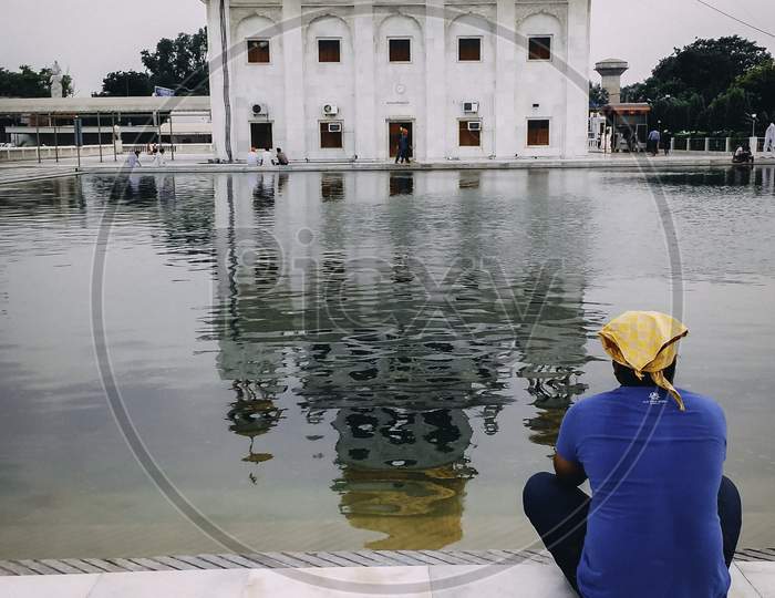 New Delhi, India - November 12, 2019, Nanak Piao Sahib, Gurudwara, Sarovar, Water Pond