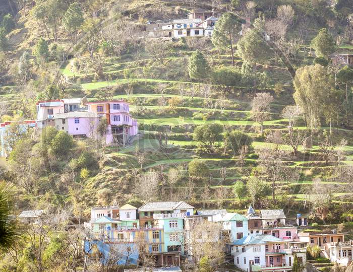 Houses on mountain in Indian village.