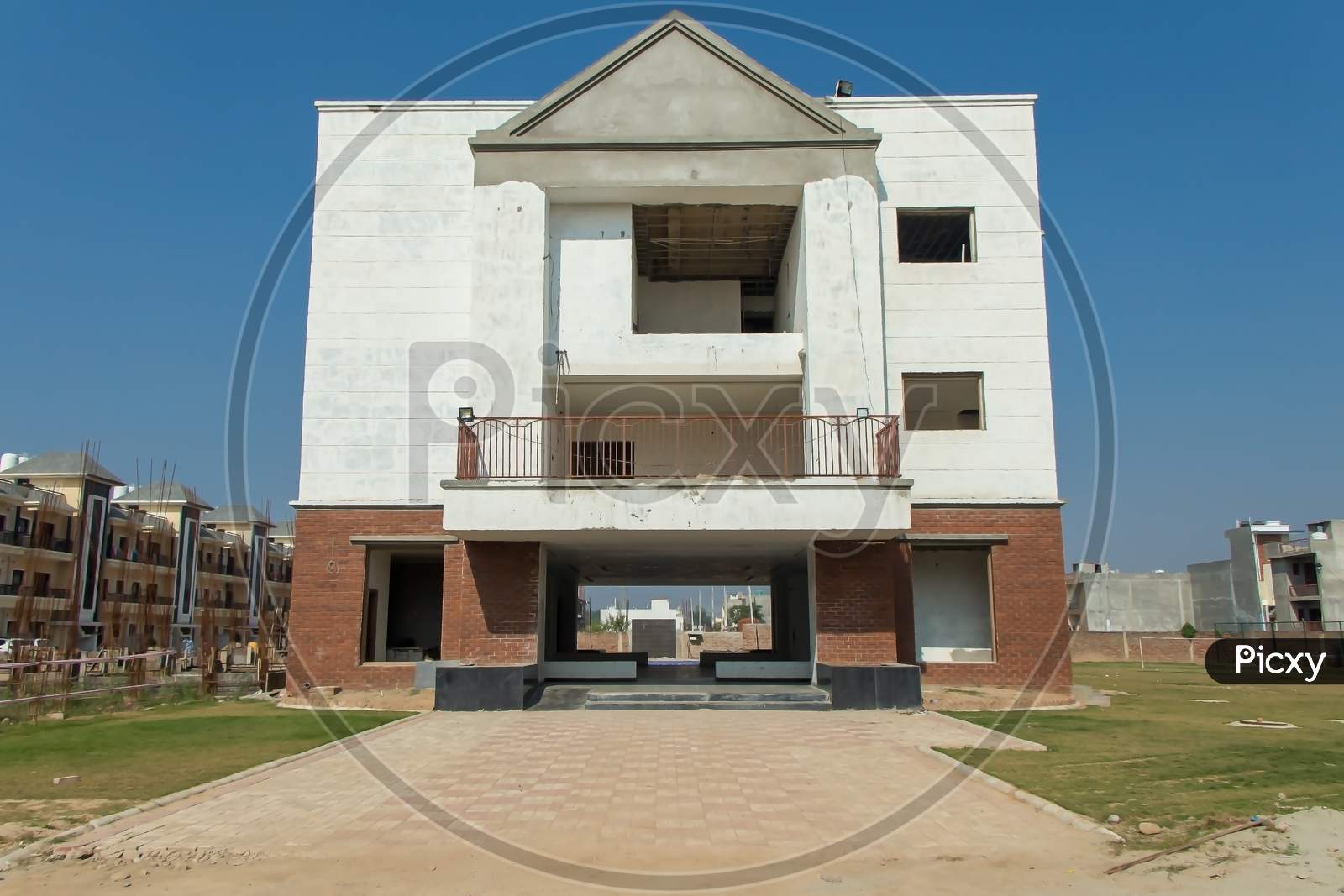 Image of Front View Of New Built Of Building, Sonipat, Haryana, July ...