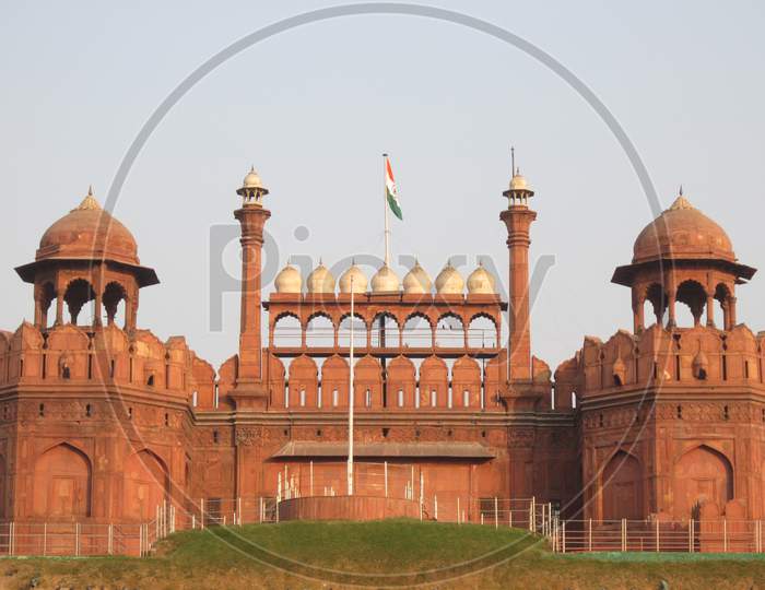 New Delhi, India - January 2019: Front View Of The Red Fort.