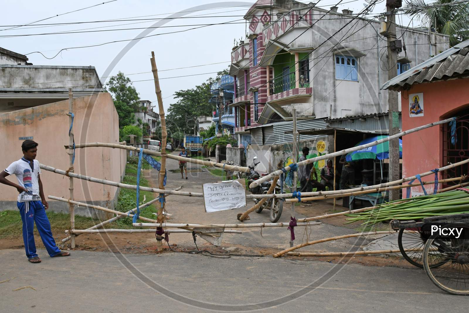 Local residents have barricaded the road in front of the school with bamboo to prevent it from being used as a Novel Coronavirus (COVID-19) related quarantine center at a school in Burdwan Town.