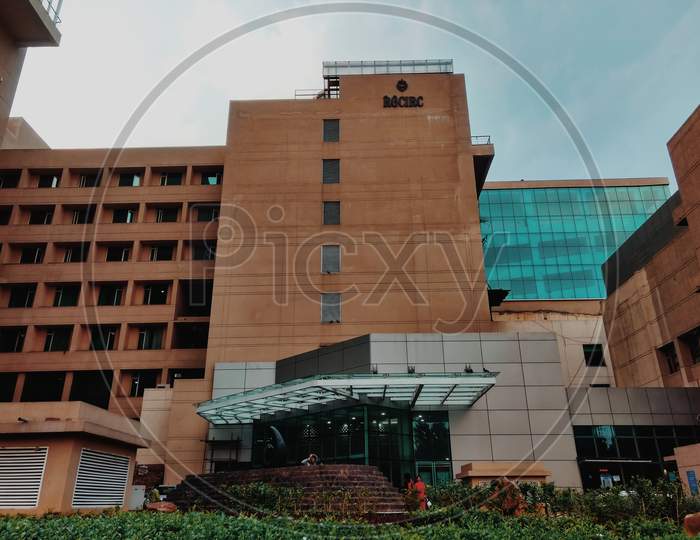 New Delhi, India - March 14,2019 : Front View Rajiv Gandhi Cancer Institute & Research Centre | Hospital