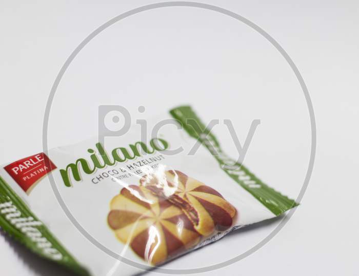 Delhi, India-May 01 2020: Parle Milano Mixed Berries Cookies On White Background