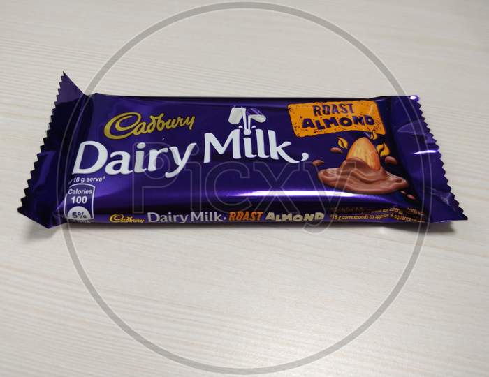 Delhi, India -March 14 2020: Cadbury Dairy Milk Roasted Almond Chocolates Pack