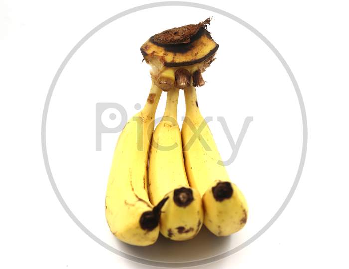 three banana on white background