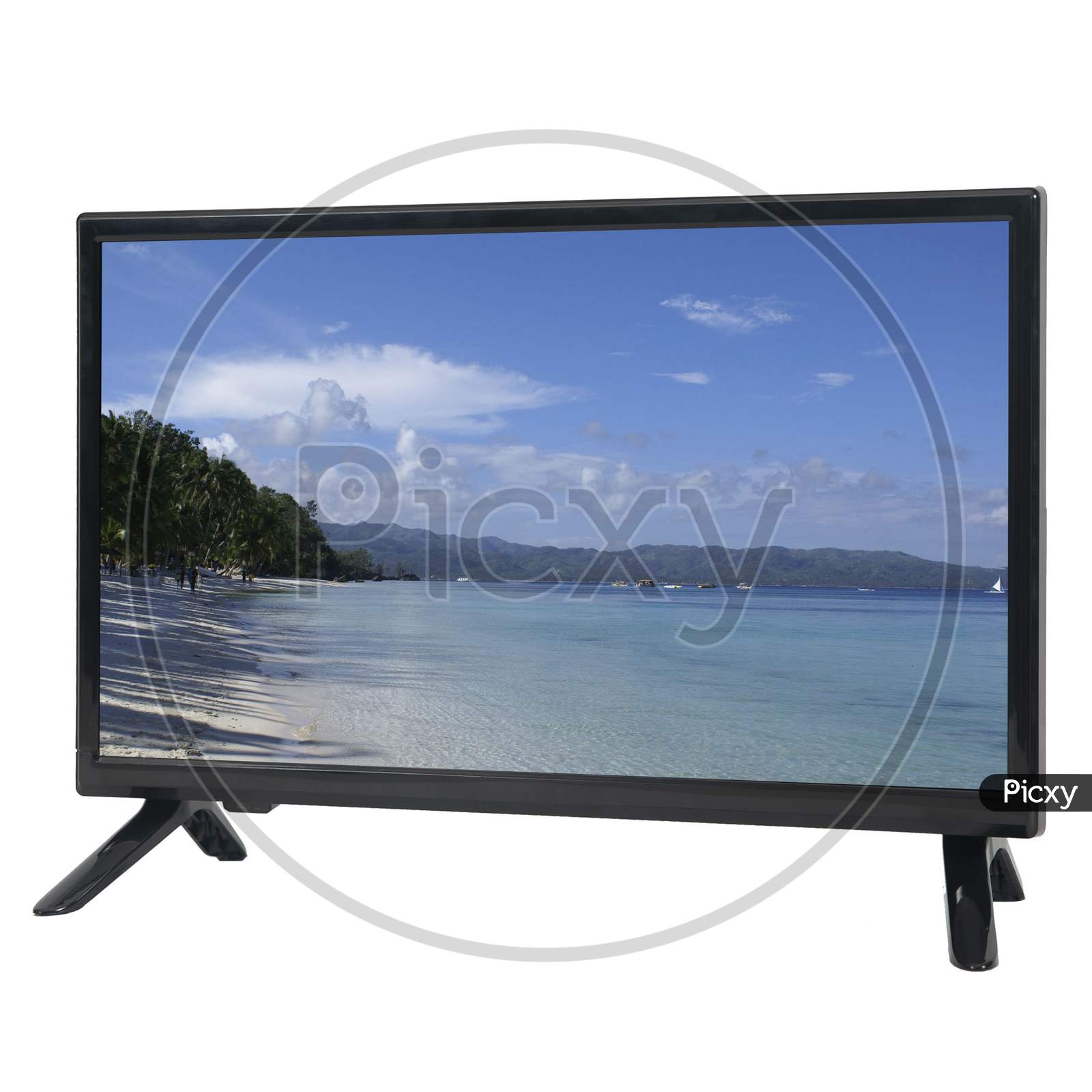 Smart TV or Android TV With a Beautiful Wallpaper Display Over an Isolated White Background
