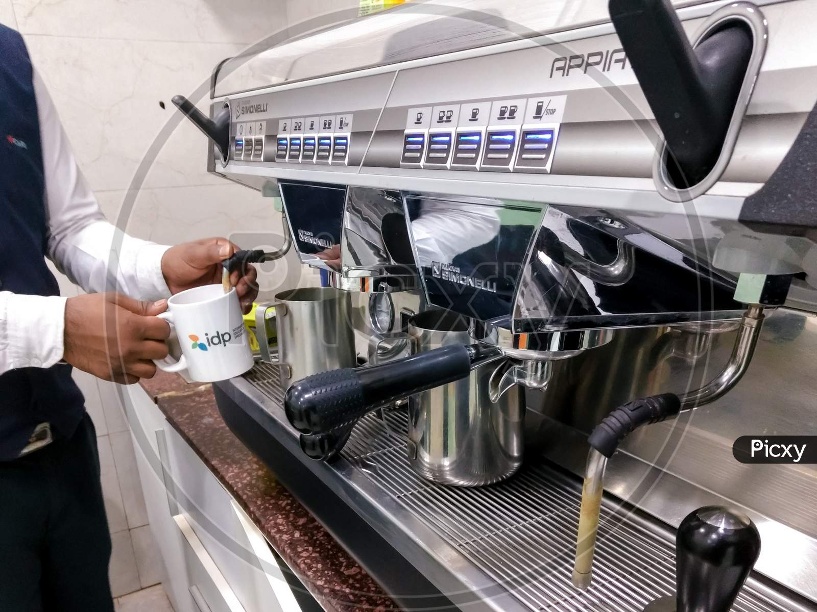 New Delhi, India - June 5, 2019 : Prepare Espresso Coffee And Various Menus With Coffee Makers In The Shop Close-Up View