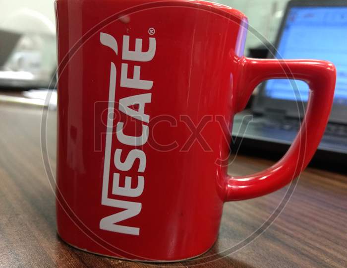 Delhi, India - March 20Th 2020:A Closeup Shot Of Coffee Cup From Nescafe On Table