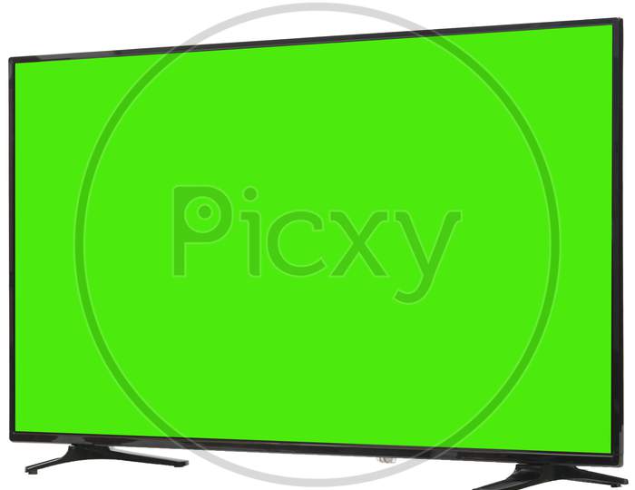 Smart TV Or Andriod TV With Green Graphic Screen Over an Isolated White Background