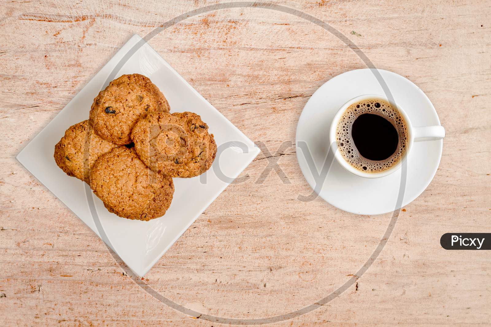 Oatmeal-raisin cookies and coffee