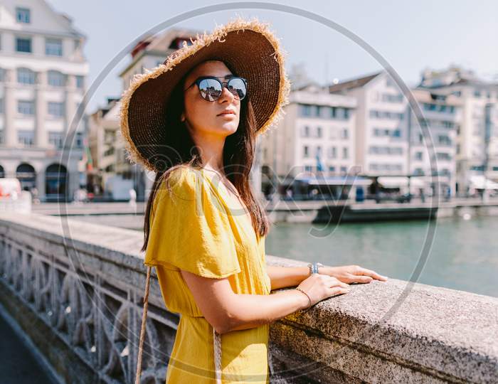 Portrait Of Fashion Woman Travelling Europe