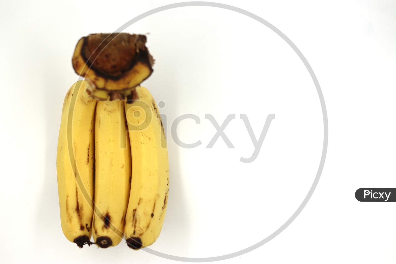 three banana top view on white background