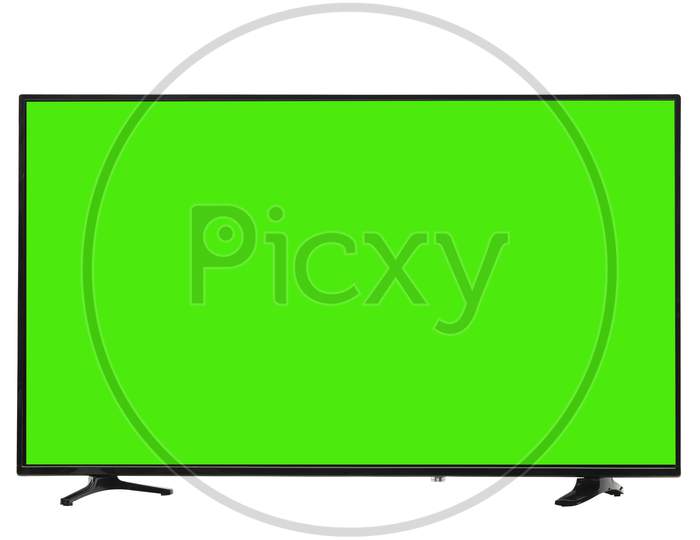 Smart TV Or Andriod TV With Green Graphic Screen Over an Isolated White Background